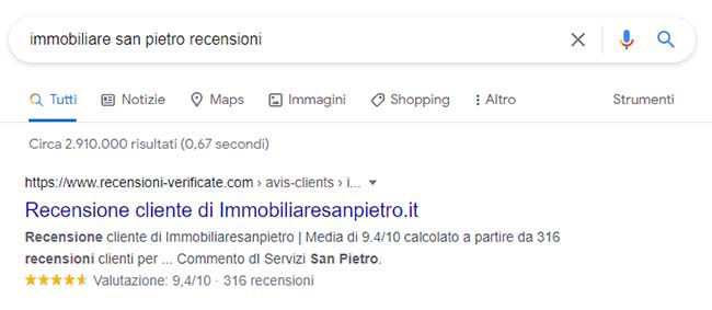 Risultati di Google per recensioni brand