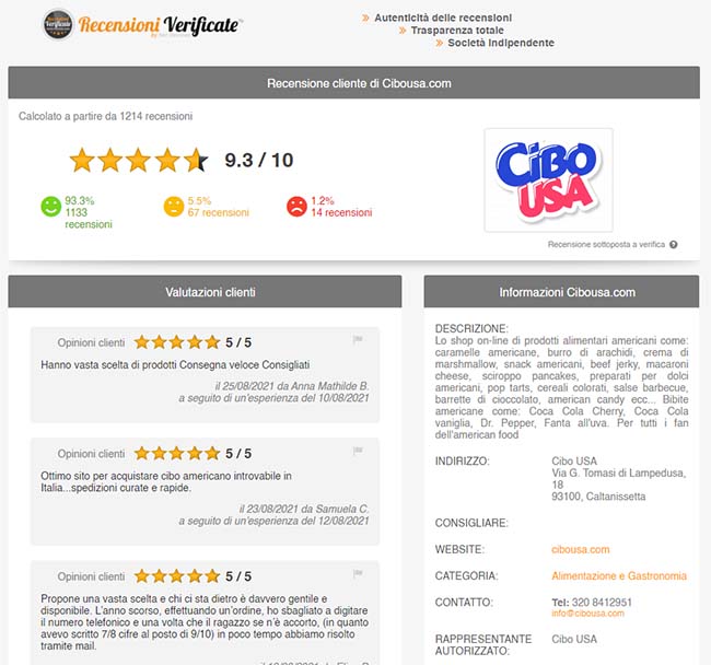 Esempio pagina d'attestazione Recensioni Verificate