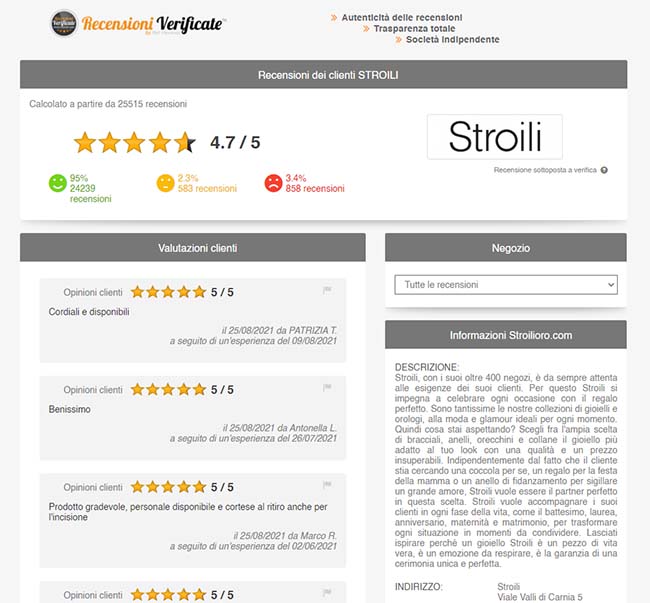 Pagina Recensioni Verificate di Stroili Oro