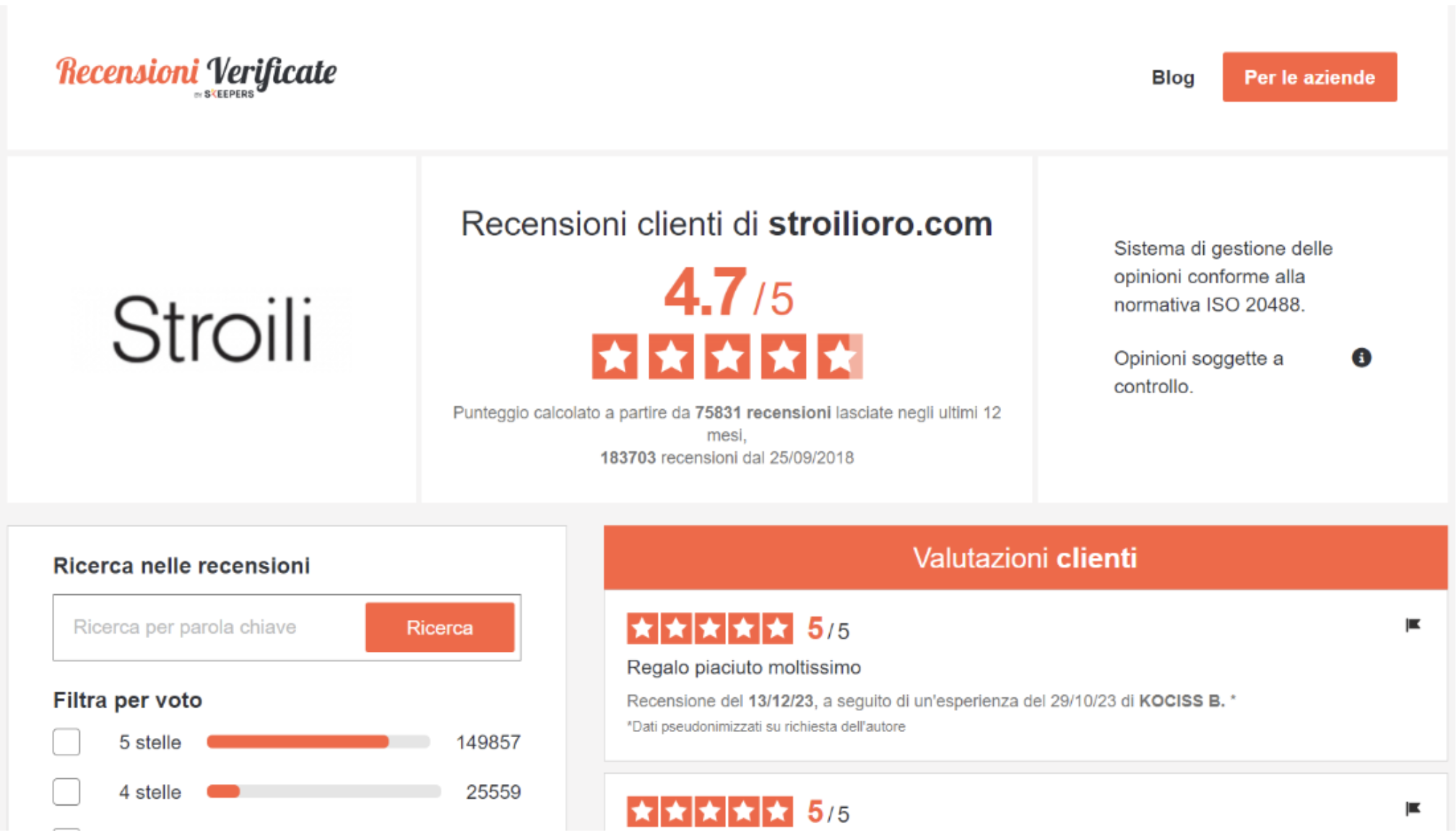 Pagina delle recensioni dei clienti di Stroili autentico certificato - User Generated Content (UGC): i tuoi migliori alleati durate le Peak Season 